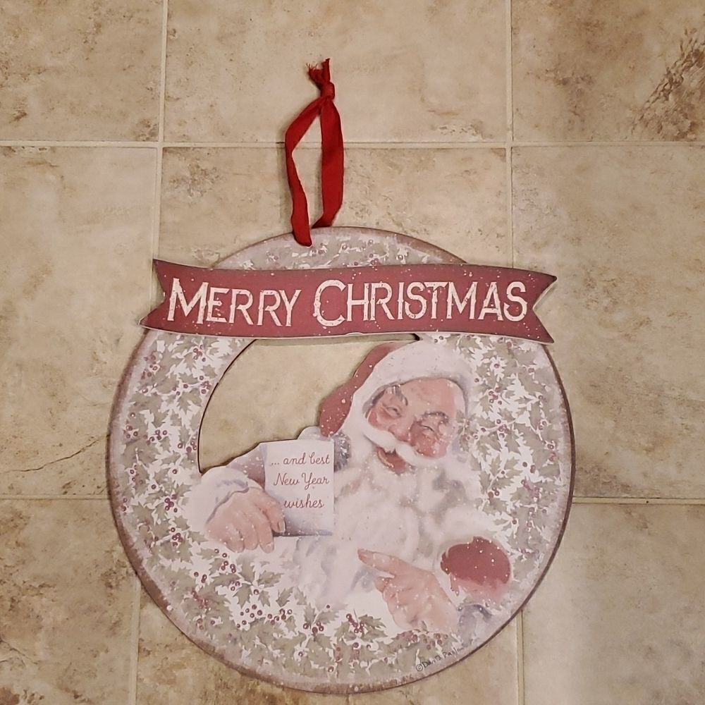New with tags Primitives by Kathy wooden Santa wreath